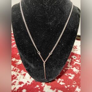 Long, Silver Tone Y shaped Necklace